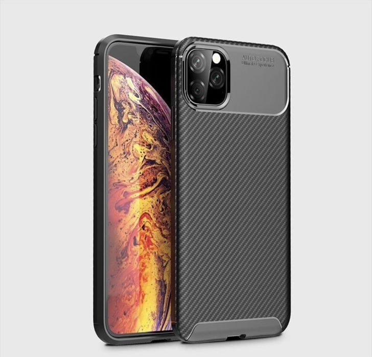 Husa Carbon Neagra si Folie Sticla Air Glass Iphone 11 12 13 PRO MAX