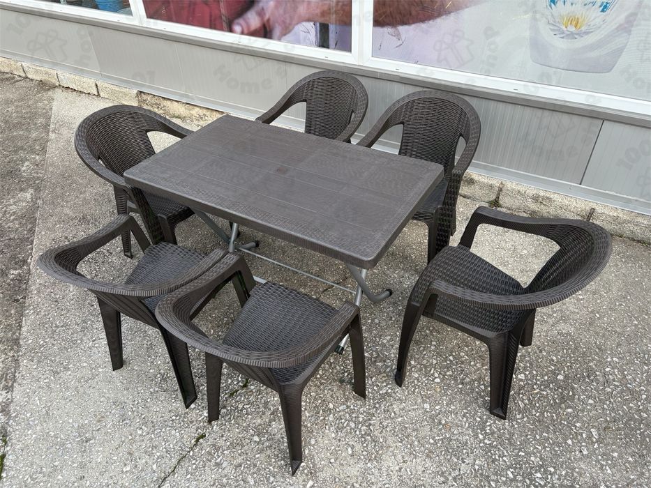 Градински комплект маса със столове 6 бр, ратан, комплект КОКО