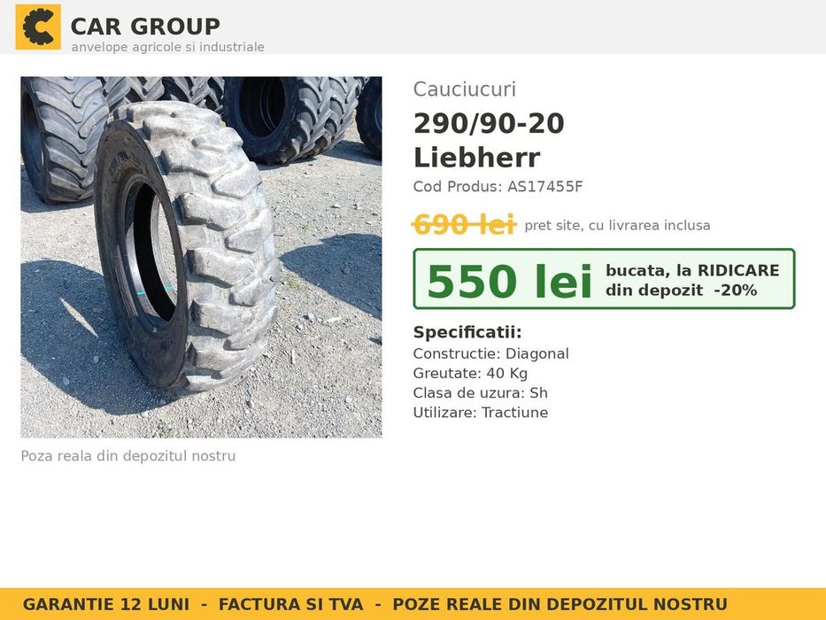 Anvelope Cauciucuri 290/90-20 290/90 20 2909020 Liebherr Buldo Miniincarcator si Industrial Utilaje Agricole SH Second Hand SECOND HAND Garantie 1 An