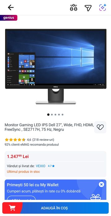 Monitor Gaming LED IPS Dell 27", Wide, FHD, HDMI,