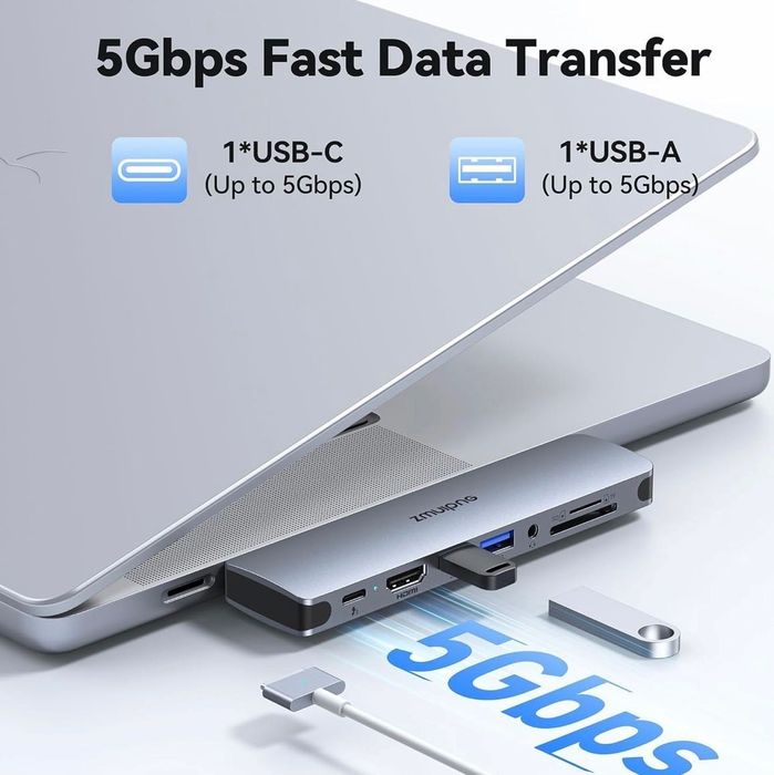 USB C Адаптер Хъб 8 в 1 HDMI 4K SD/ TF Карта MacBook