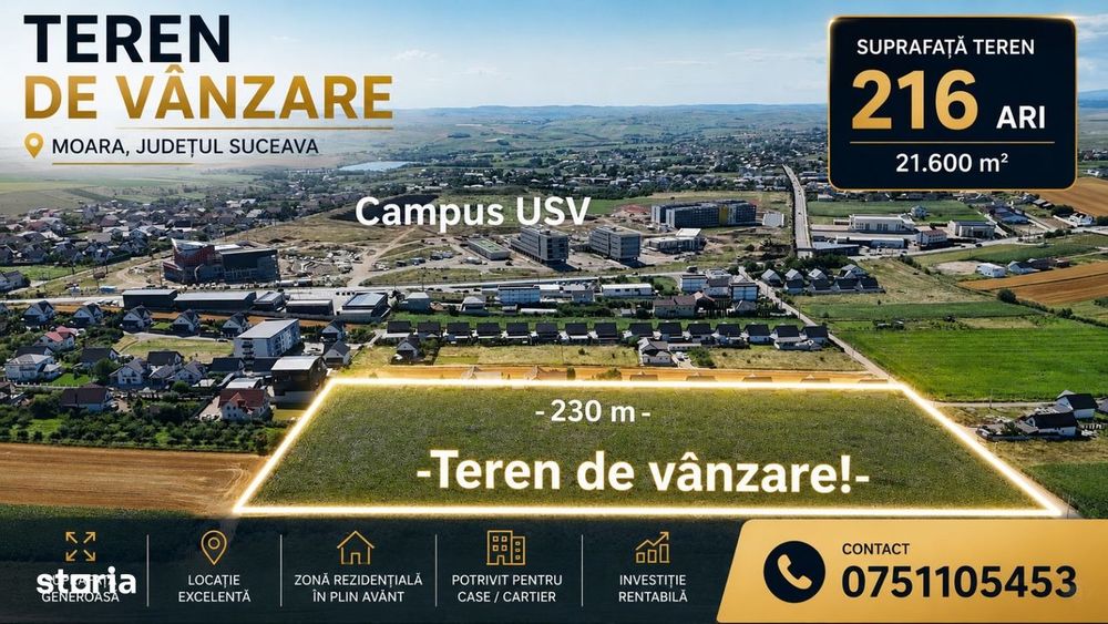 216 ari• lângă Campusul USV Moara Ideal pentru dezvoltare rezidențială