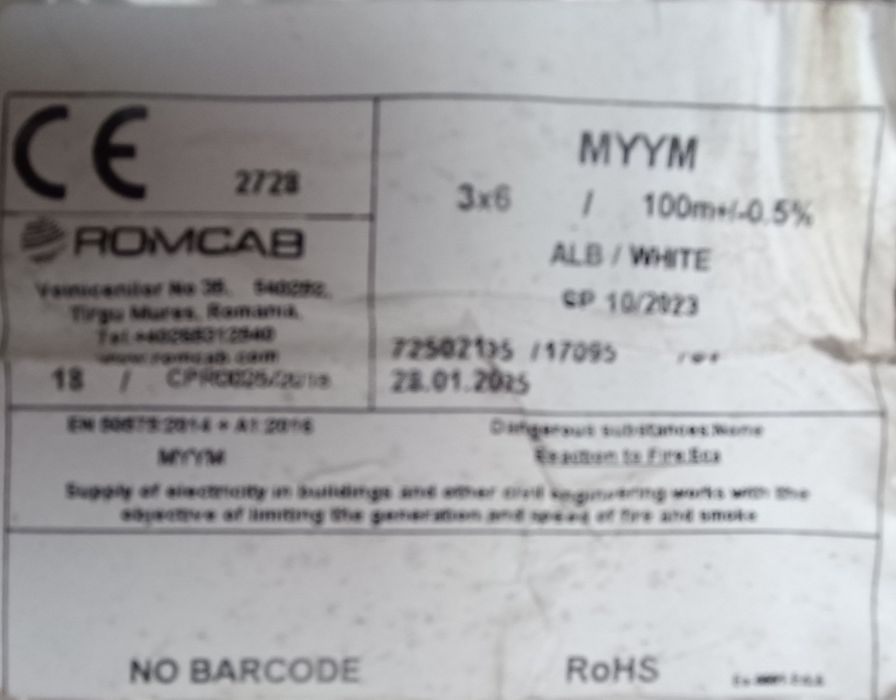 Rola cablu 6 mm² x 3 100 m