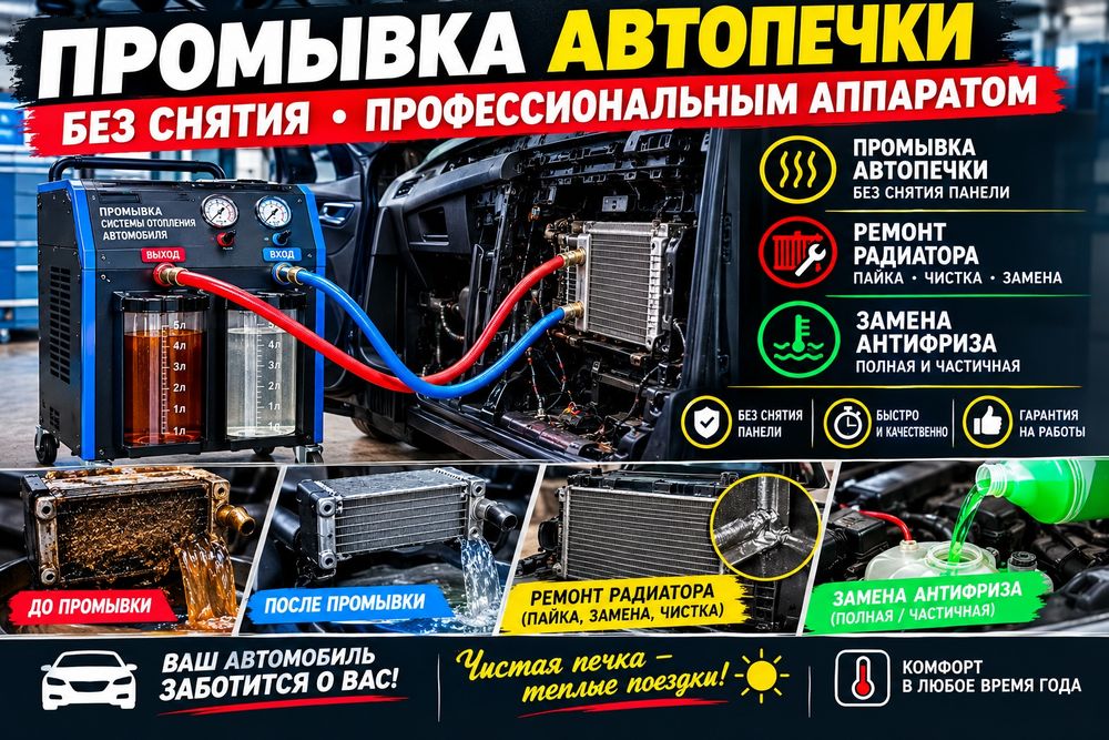 Промывка авто-печки на профисиональном оборудование.