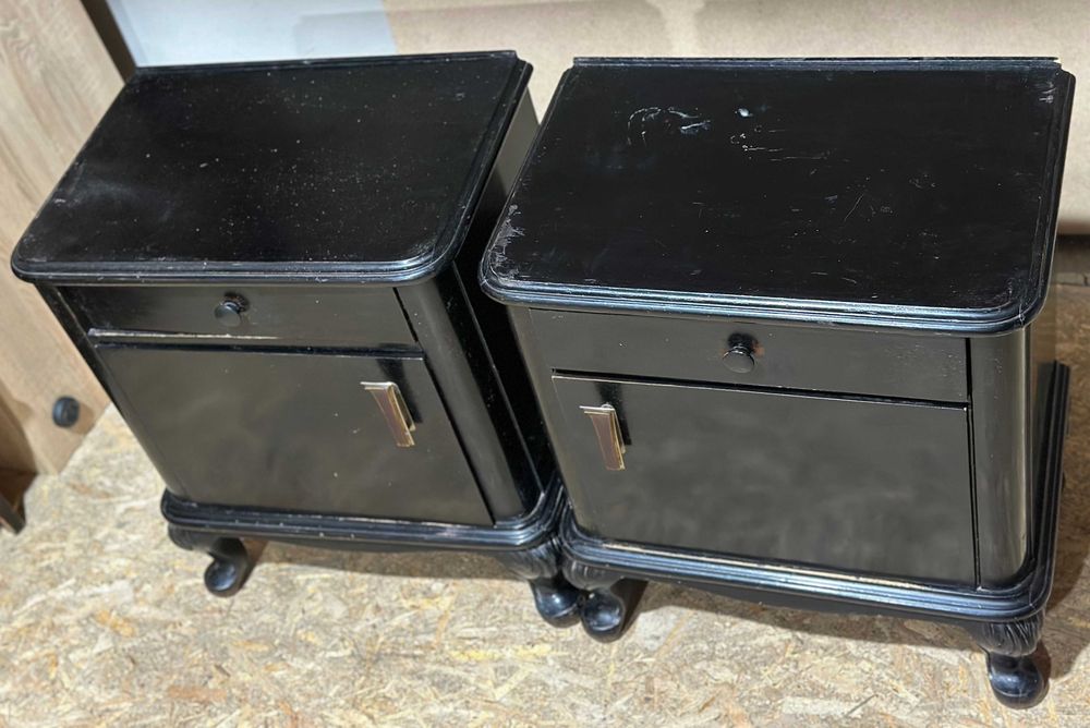 2 buc Noptiera Vintage Stil ArtDeco; Noptiera din lemn; Comoda