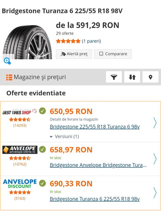 Vând cauciucuri de vară Bridgestone 225/55/R18