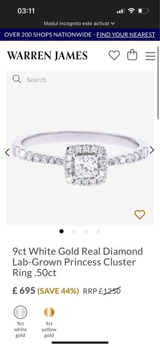 Inel de logodna cu diamante  aur alb  9k marime 55