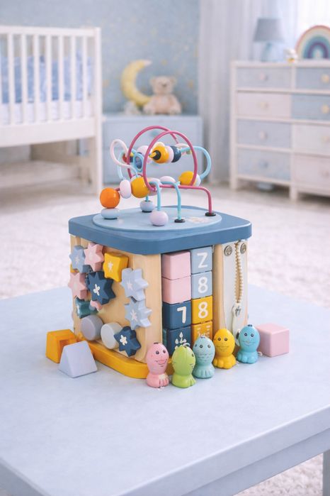 Jucărie Montessori din Lemn Multifuncțională, Cub Educațional