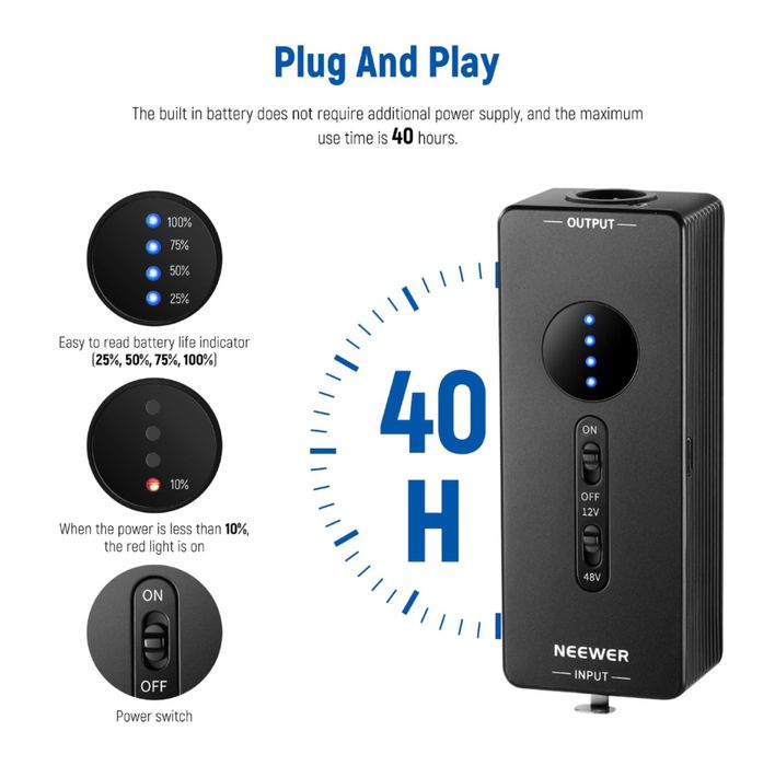 Захранване за аудио. Батерия за навън. Микрофон. Фантомно захранване