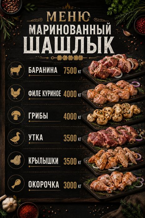 Сырой маринованный шашлык