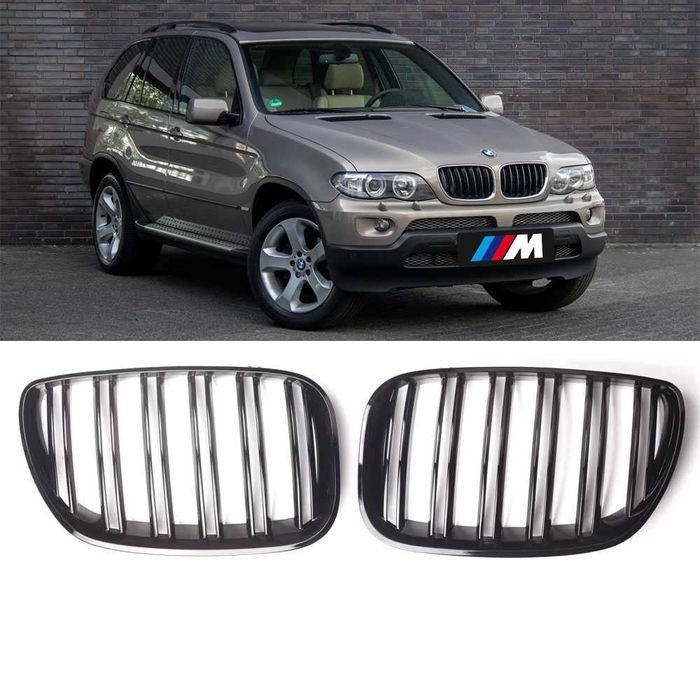 Set 2 grile duble M negru lucios BMW X5 E53 facelift 2003-2006