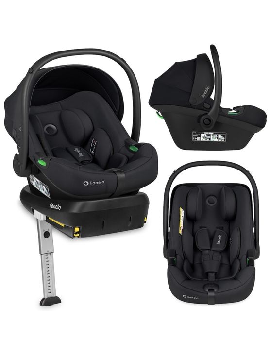 Scoica auto, Lionelo, i-Size Astrid + Baza scaun auto, 0-13 Kg, 40-87 cm, Cu maner si capotina reglabile, Cu protectie laterala avansata, Negru