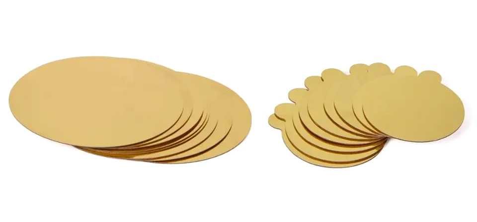 Кръгла Двулицева подложка за Торта, Златист/Черен, Мукава, 1.6 мм