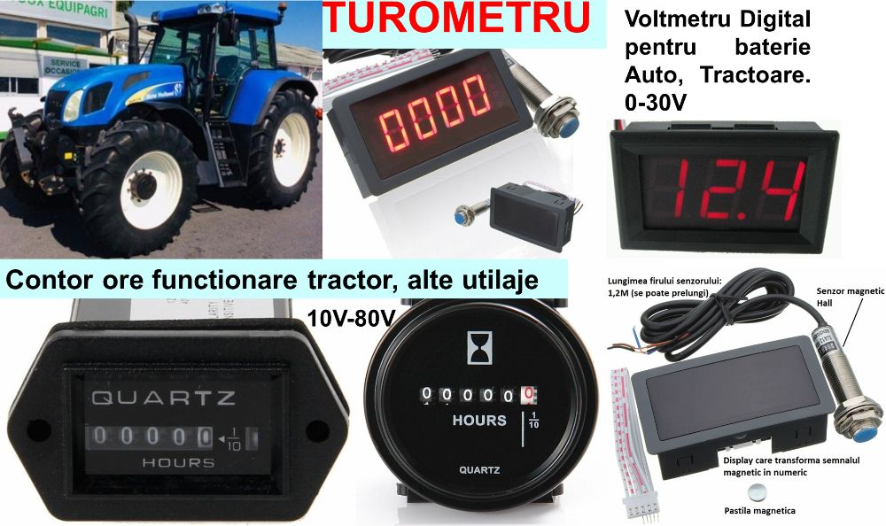 Indicator turatie combine, Voltmetru baterie, Contor ore functionare!