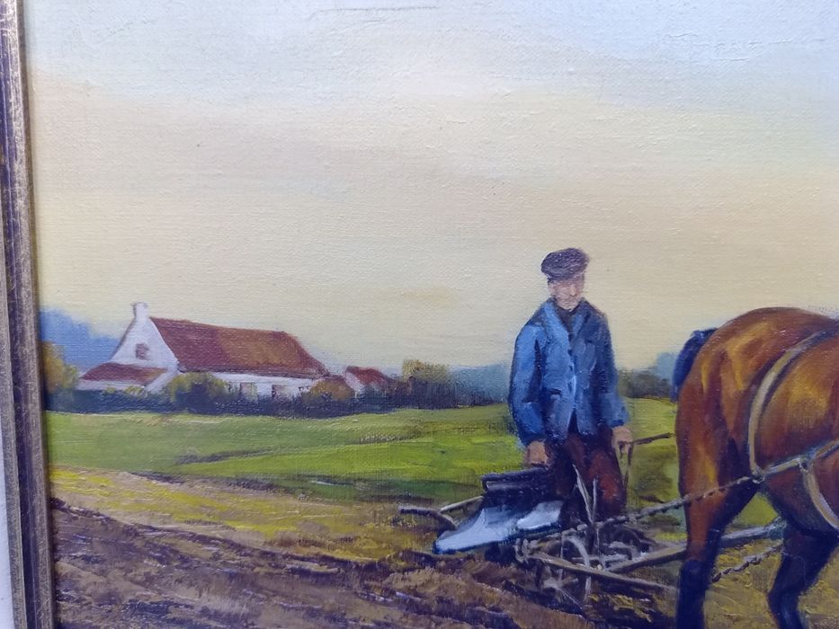 Автентичен белгийски битов пейзаж – Маслени бои / платно (65х57 см), 1979 г.
