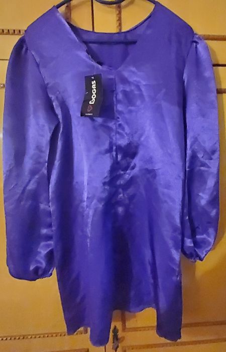 Rochie maneci lungi mov satin, Bogas,  noua cu eticheta, mar. XS/S/M