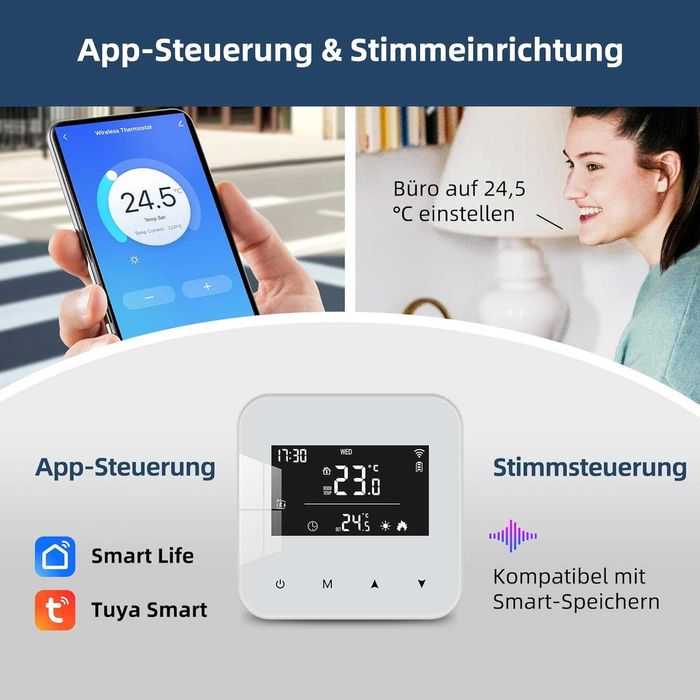 Termostat Beok WiFi Ecran LCD Digital Compatibil cu Alexa – Alb