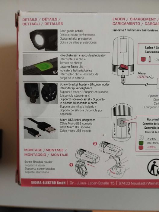 Far bicicleta cu adaptor montare pe casca Sigma Buster 100