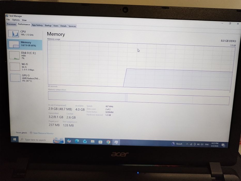 Laptop Acer Aspire 6 GB Ram HDD 500GB