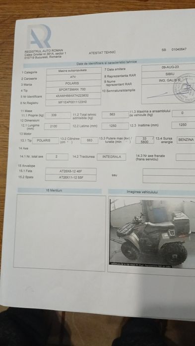 Vind atv Polaris sportsman 700 an fabricatie 2008 pret 3700 euro