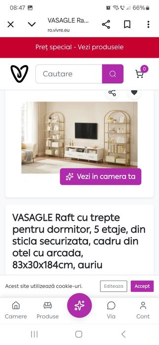 Etajera metalica gold vintage 80×30×184 cm