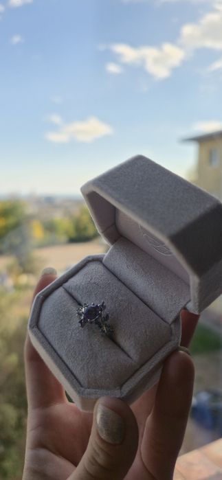 Inel de logodnă,,Frunză de Zână" din Argint 925 cu Alexandrit și Safir