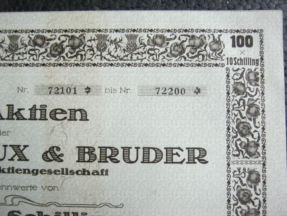 Actiune,bilete,coala 100 active,WILHELM&KUX,fabrica pantofi,Wiena,1928