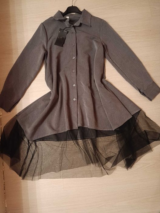 Риза туника сив цвят с тюл