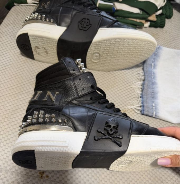 Philipp Plein High Top Sneakers Skull & Studs Black – Mărimea 42