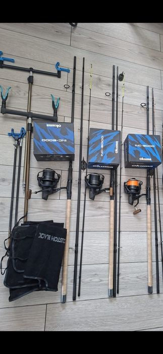 Set 3 lansete Okuma Custom Black Feeder 3.90 m + 3 mulinete Okuma Inception INC 6000