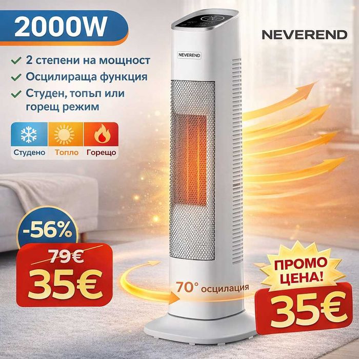 Духалка NEVEREND 2000W с въртене и LED дисплей – ПРОМО