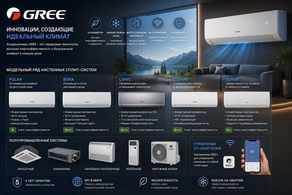 Кондиционер Gree Lomo Inverter 12 все модели в наличии