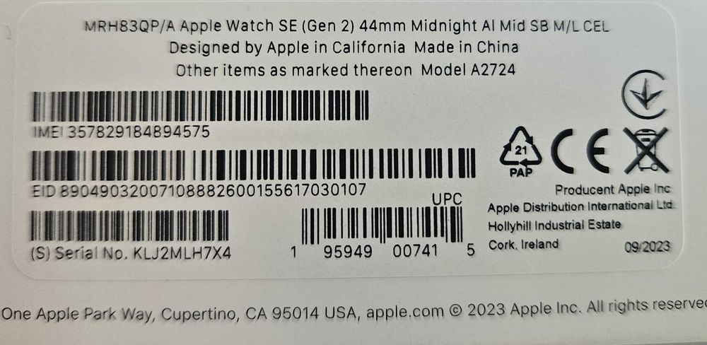 Apple Watch SE 2 (2nd Gen) GPS + Cellular, 44mm Midnight Aluminium Case IMPECABIL