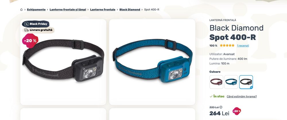 Lanterna Frontala Black Diamond Spot 400-R