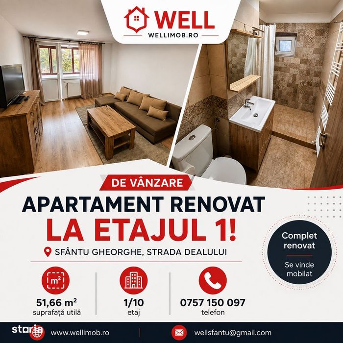 Apartament complet renovat de vânzare în Sfântu Gheorghe