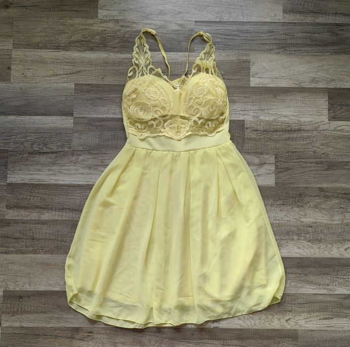 Официална розова и жълта рокля