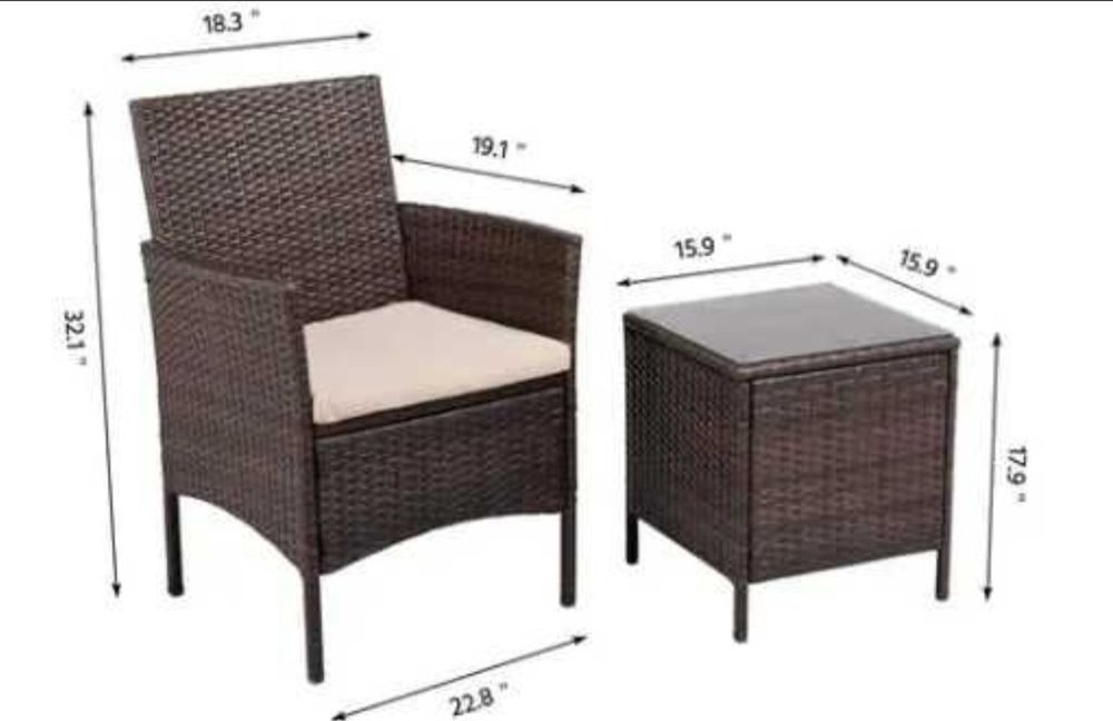 Ратанов Градински Комплект от 3 Части, Черен И Кафяв + Възглавнички