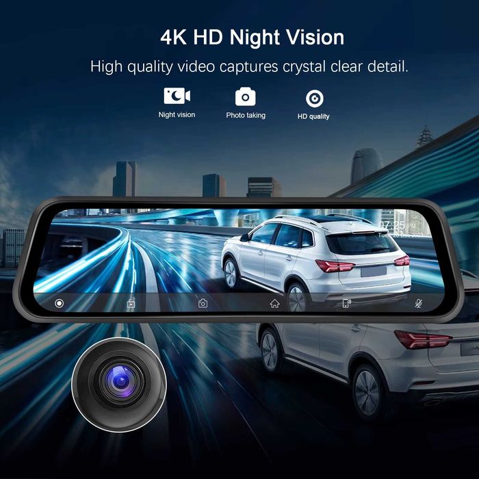 4K DVR Carplay Android auto Видеорегистратор огледало 12" AirPlay Cast