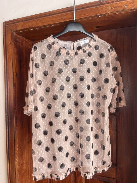 Рокля Twinset, в бледорозов цвят на черни точки.