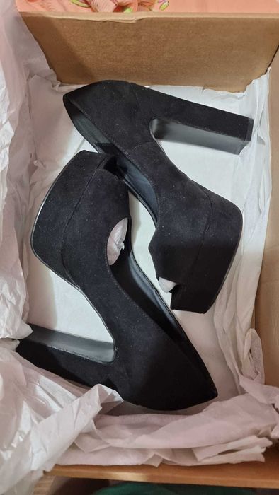 Pantofi Asos, cu platforma, toc 13 cm, noi, negri