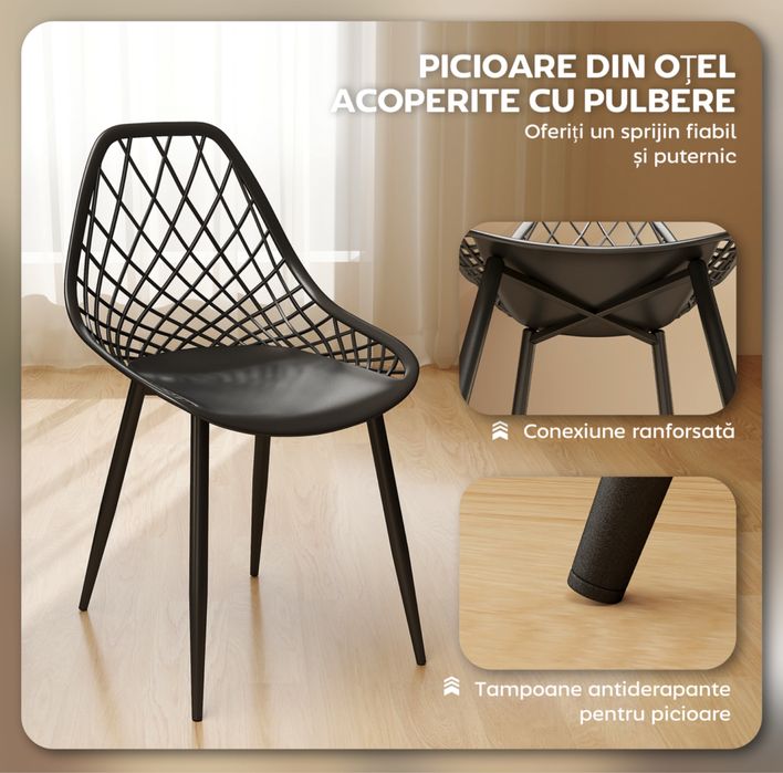 Set 4 scaune negre cu spatar perforat