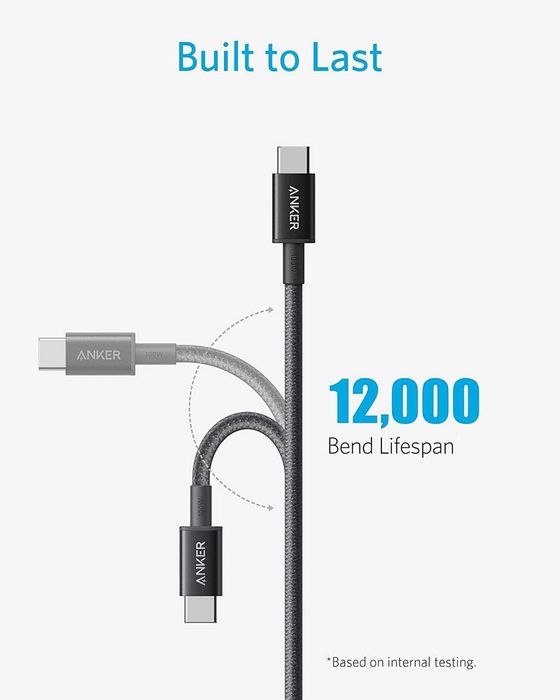 Anker 333 USB-C към USB-C комплект от 2 бр. кабели 1.8м дължина до 100W,черен цвят-безплатна доставка
