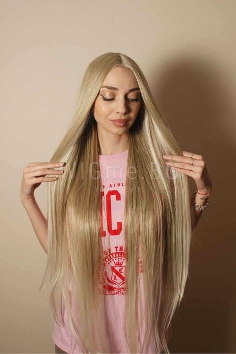 Дълга права пепелно руса лейс фронт перука Елора