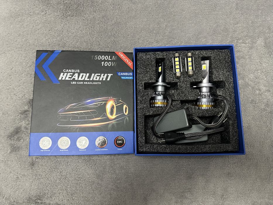Set becuri LED H7 Model :A8- Canbus, 100W, 15000Lm,6000K - Cadou leduri pozitie