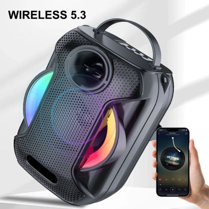 Преносима Bluetooth караоке колона ZQS-W4110 с 2 безжични микрофона, RGB светлини, FM радио, USB, TF и AUX