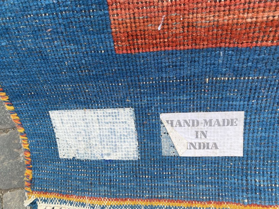 Винтидж индийски вълнен килим India 1980 геометричен ръчна изработка