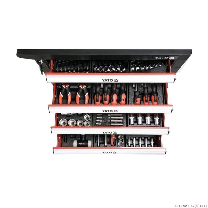 Dulap scule complet echipat 177 piese, chei tubulare, fixe, clicheti,