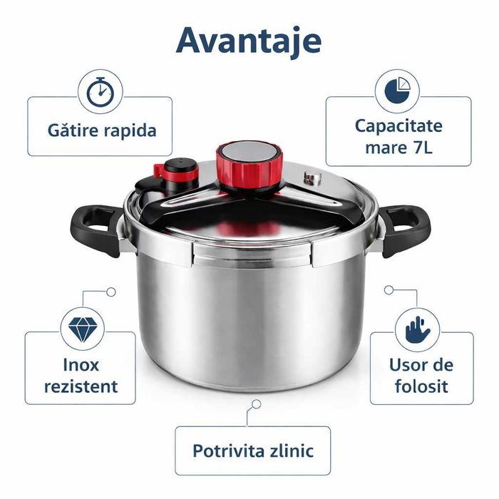 Oala sub presiune din inox 7 L, 22 cm