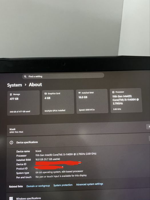 Игровой ноутбук MSI GF63 THIN 11UC i5-11400H/16/512 RTX3050