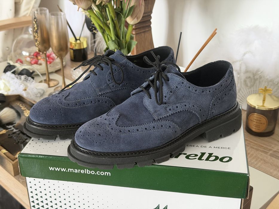 Pantof piele întoarsa Albastru•Marime 40•Marelbo